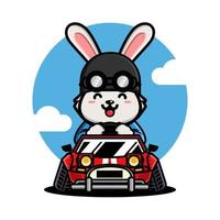 lindo conejo conduciendo un coche de carreras vector