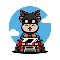 Cute deer driving a racing car vector