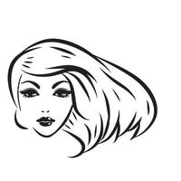 Stylized Beautiful woman s face with long hair silhouette. Women's hair beauty spa salon logo or symbol.