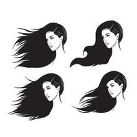 Stylized Beautiful woman s face with long hair silhouette. Women's hair beauty spa salon logo or symbol.