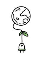 Socket leaves and planet Co2 climate change concept. Recycling. Vector isolated doodle