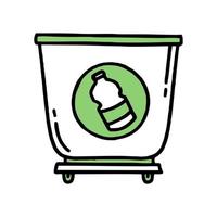 Garbage container under plastic. Recycling. Separation of garbage. Co2 concept of climate change. Vector isolated doodle