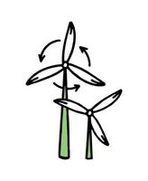 Wind farms. Green energy. Co2 concept of climate change. Vector isolated doodle