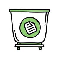 Garbage container for paper. Recycling. Separation of garbage. Co2 concept of climate change. Vector isolated doodle