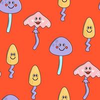 Funny seamless pattern with retro mushrooms vector