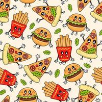 Fast food characters seamless pattern vector