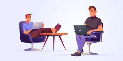Men freelancers sitting in comfortable armchairs vector