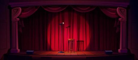 Comedy show stage with microphone and stool vector