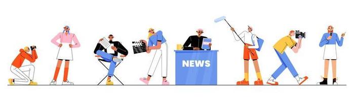 Set tv employees, professional mass media workers vector