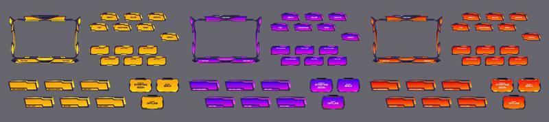 Stream overlay, mmo game menu neon space ui frames vector