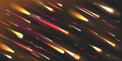 Meteor rain in cosmos, comets shooting with trails vector