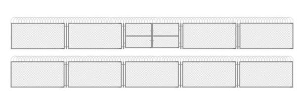 cerca con alambre de púas, rejilla metálica con puerta 3d vector