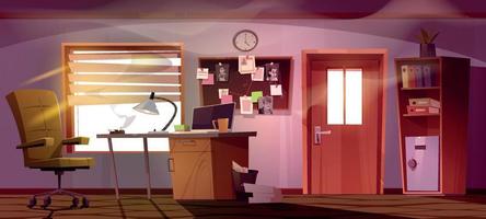 Detective office interior in noir style, police vector