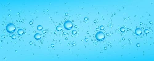 Realistic clear water drops on blue background vector
