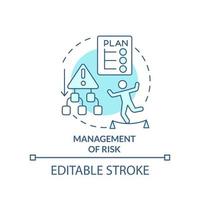 Management of risk turquoise concept icon. Plan for crisis. Project development abstract idea thin line illustration. Isolated outline drawing. Editable stroke. vector