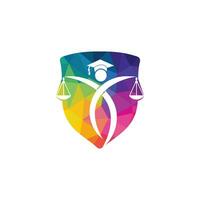 hombre sosteniendo el logo de la balanza de la justicia. diseño de logo de ley y abogado. vector