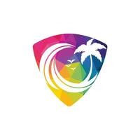 logotipo vectorial de playa y palmera. signo de viajes y turismo. vector