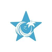 Star Beach and palm tree vector logo. Travel and tourism sign.