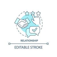 Relationship turquoise concept icon. Communication with customers. Business model abstract idea thin line illustration. Isolated outline drawing. Editable stroke.