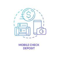Mobile check deposit blue gradient concept icon. Online access to savings. Digitization banking abstract idea thin line illustration. Isolated outline drawing. vector