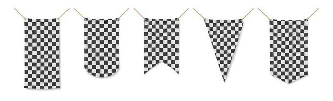 Racing flags, vinyl banners, checkered pennons set vector