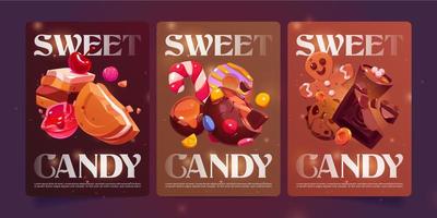 Sweet candy cartoon posters with bakery desserts vector