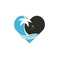 logotipo de vector de amor de playa. icono de corazón y palmera. signo de viajes y turismo.