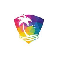 Beach and palm tree vector logo. Travel and tourism sign.