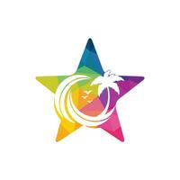 logo vectorial de playa estrella y palmera. signo de viajes y turismo. vector