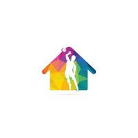 diseño del logotipo del vector de la forma del hogar del jugador de voleibol.