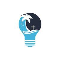 Beach Church Logo Design. Christian church cross beach vector logo design.