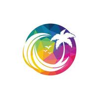 Beach and palm tree vector logo. Travel and tourism sign.