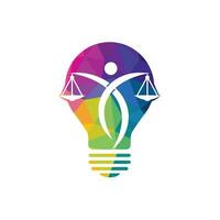 Light bulb and human holding scale of Justice. Education, legal services logo. Notary, justice, lawyer icon or symbol Vector