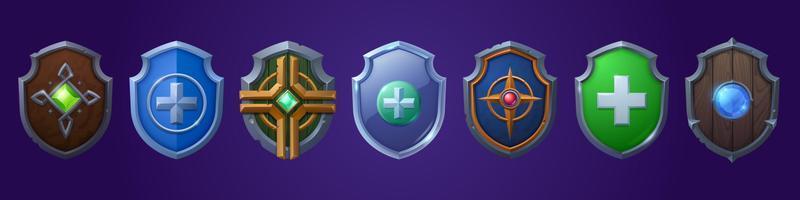 Set of game shields cartoon fantasy medieval armor vector