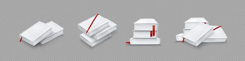 maqueta de libros de papel en blanco con tapa blanca vector