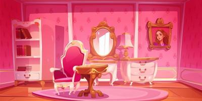 Pink princess room in palace or castle vector