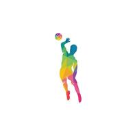 Abstract volleyball player jumping vector logo design.