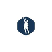 Abstract volleyball player jumping vector logo design.