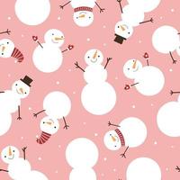 Seamless pattern with funny snowmen on a pink background. Seamless vector background for baby textile, wrapping paper, fabric