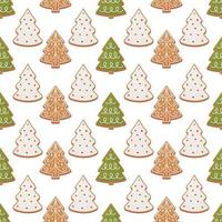 Seamless pattern with Christmas gingerbread trees. Festive background in flat cartoon style for packaging, wrapping paper, textile, fabric. vector