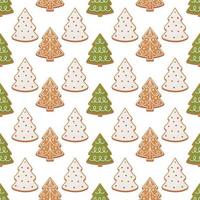 Seamless pattern with Christmas gingerbread trees. Festive background in flat cartoon style for packaging, wrapping paper, textile, fabric. vector