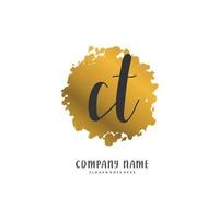 ct escritura a mano inicial y diseño de logotipo de firma con círculo. hermoso diseño de logotipo escrito a mano para moda, equipo, boda, logotipo de lujo. vector