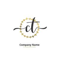 ct escritura a mano inicial y diseño de logotipo de firma con círculo. hermoso diseño de logotipo escrito a mano para moda, equipo, boda, logotipo de lujo. vector