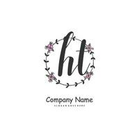 HT Initial handwriting and signature logo design with circle. Beautiful design handwritten logo for fashion, team, wedding, luxury logo. vector