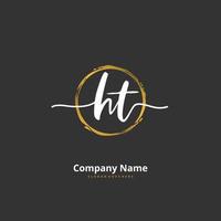 HT Initial handwriting and signature logo design with circle. Beautiful design handwritten logo for fashion, team, wedding, luxury logo. vector