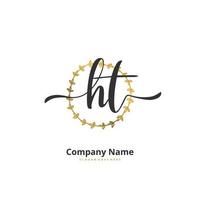 HT Initial handwriting and signature logo design with circle. Beautiful design handwritten logo for fashion, team, wedding, luxury logo. vector