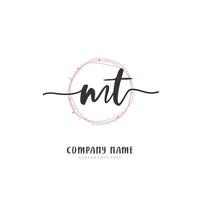 MT Initial handwriting and signature logo design with circle. Beautiful design handwritten logo for fashion, team, wedding, luxury logo. vector