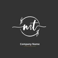 MT Initial handwriting and signature logo design with circle. Beautiful design handwritten logo for fashion, team, wedding, luxury logo. vector