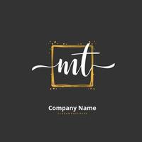 MT Initial handwriting and signature logo design with circle. Beautiful design handwritten logo for fashion, team, wedding, luxury logo. vector