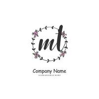 MT Initial handwriting and signature logo design with circle. Beautiful design handwritten logo for fashion, team, wedding, luxury logo. vector